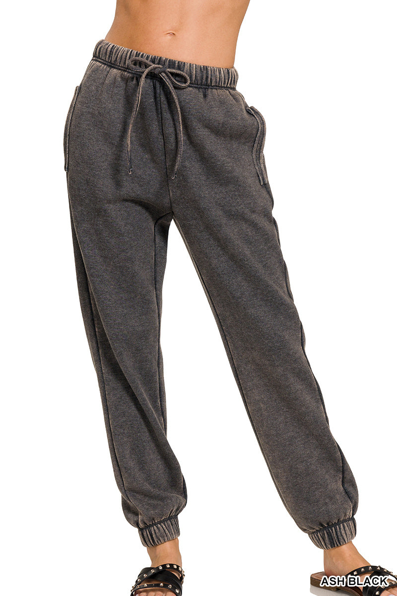 Cuffed Acid Wash Fleece Sweatpants w Pockets 5 Options