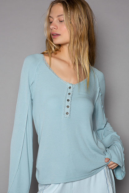 Round Neck Long Sleeve Vintage Wash Top (3 Options)
