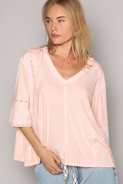 V-Neck Half Sleeve Relaxed Jersey Top (3 Options)