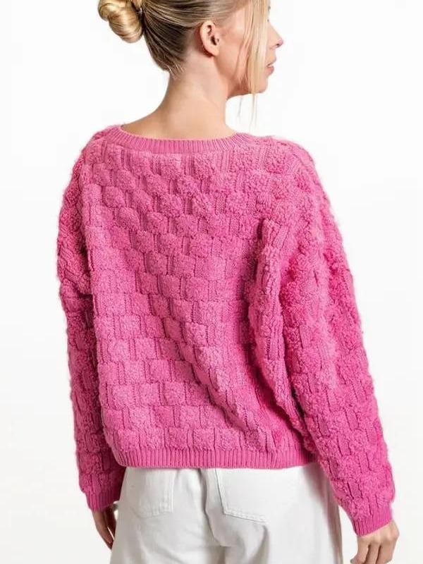 Styling In Pink Textured Long Sleeve Knit Top