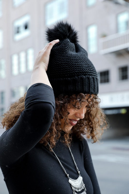 Pom Beanie with Faux Sherpa Lining (5 Options)