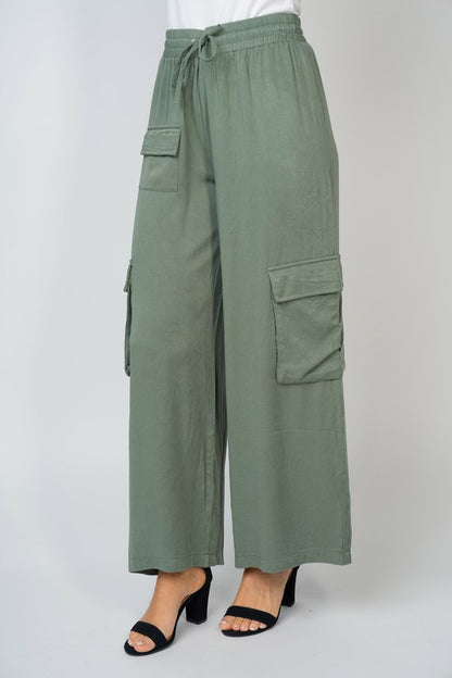 High Waisted Solid Knit Cargo Pants