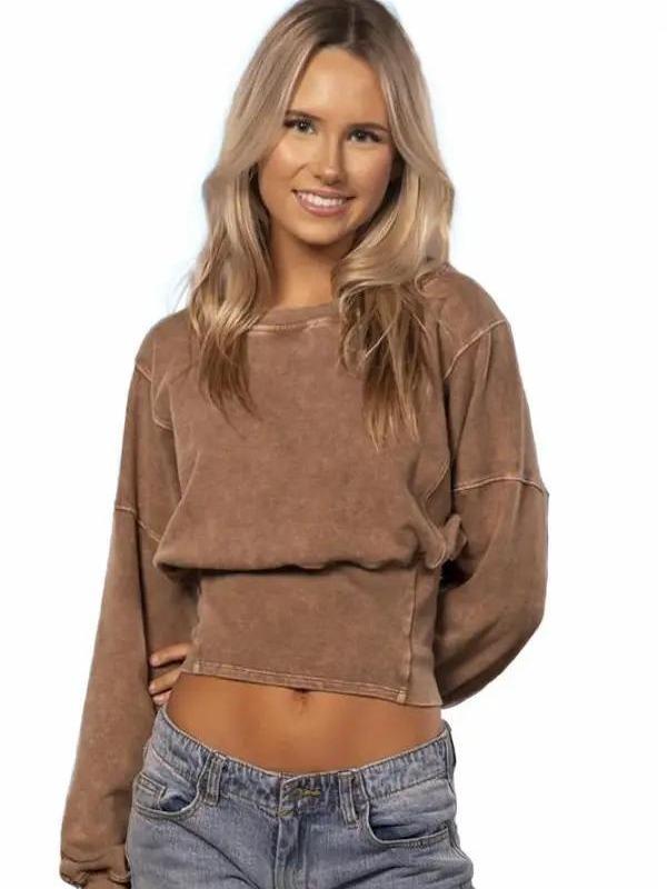 Sexy Cute Mineral Wash Bubble Crop Top