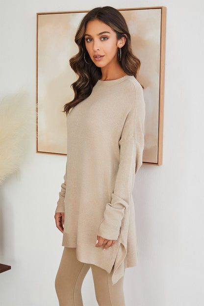 High Low Loose Fitting Pull Over Knit Sweater