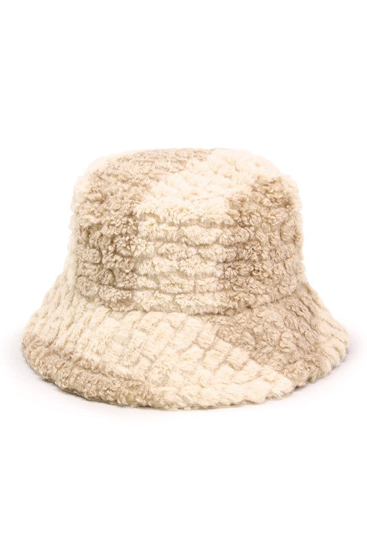 Two-Tone Faux Fur Embossed Bucket Hat
