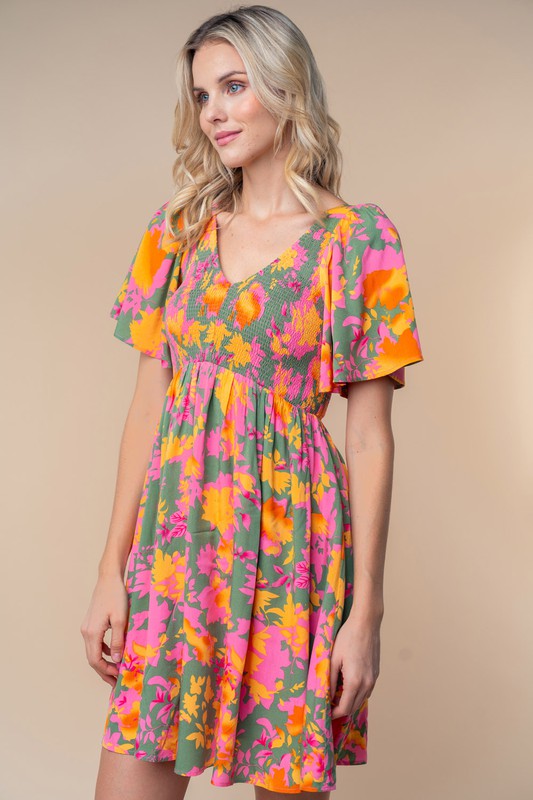 Feel the Elegance Short Sleeve Floral Print Woven Dress (2 Options)