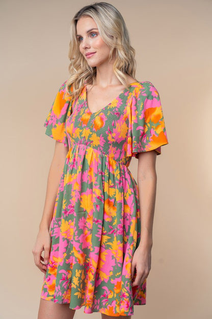 Feel the Elegance Short Sleeve Floral Print Woven Dress (2 Options)