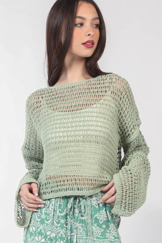 Loose Fitted Waist Length Crochet Knit Top