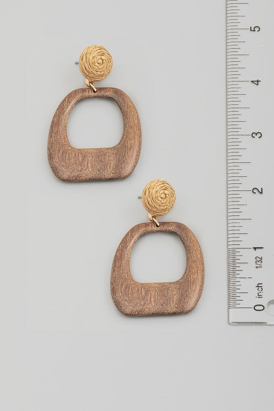 Wooden Square Drop Earrings
