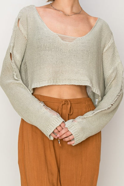 Standing Out Distressed Sweater Crop Top