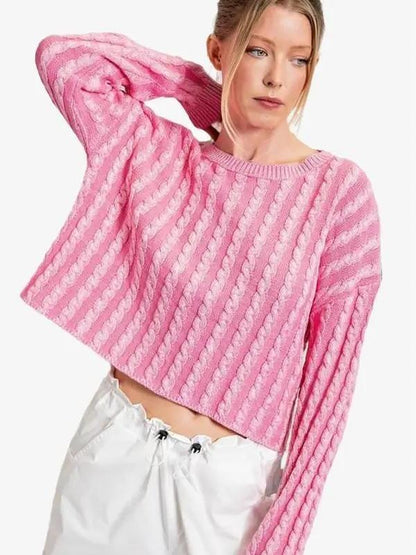 Everyday Cropped Contrasting Pink Knit Top