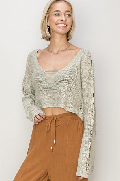 Standing Out Distressed Sweater Crop Top