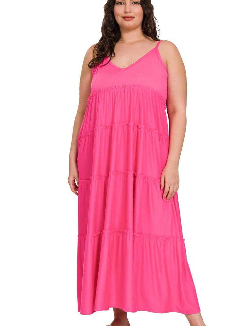 Plus Size Sunrise V-Neck Maxi Tiered Dress w/ Side Pockets!! (5 Options)