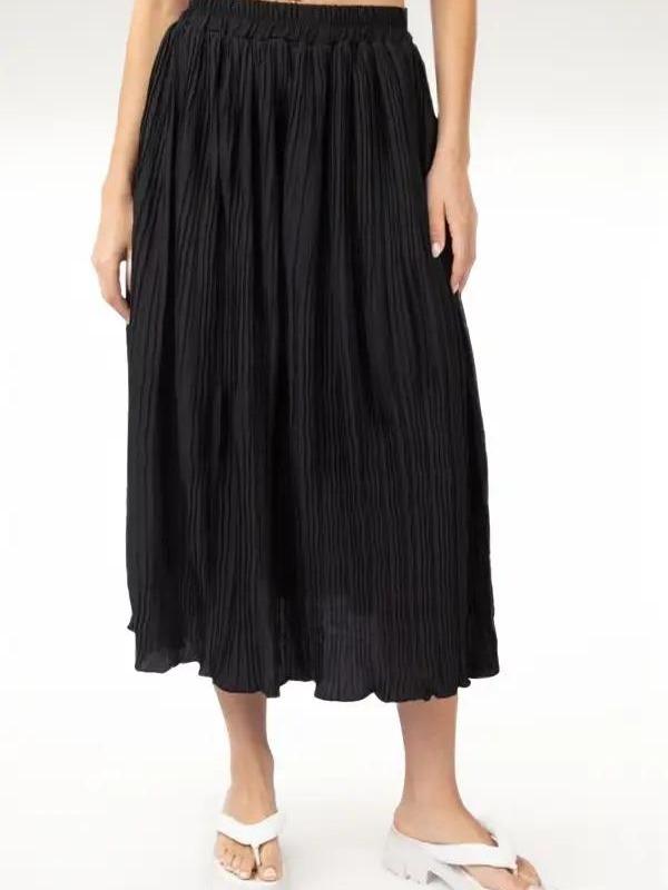 Simple Pleated Bodre A-Line Midi Skirt (2 Options)