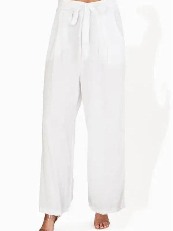 Solid Tencel Tie Belt w/ Darted Trouser Pockets
