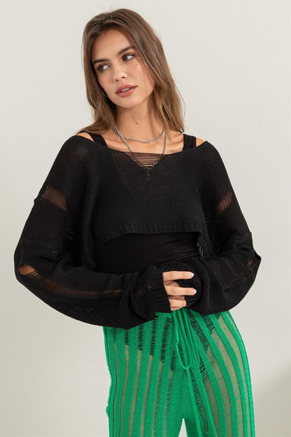 Standing Out Distressed Sweater Crop Top