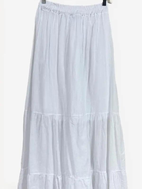 Cotton Elastic Waist Long Tiered Boho Skirt Breathable Casual Comfort Womenswear