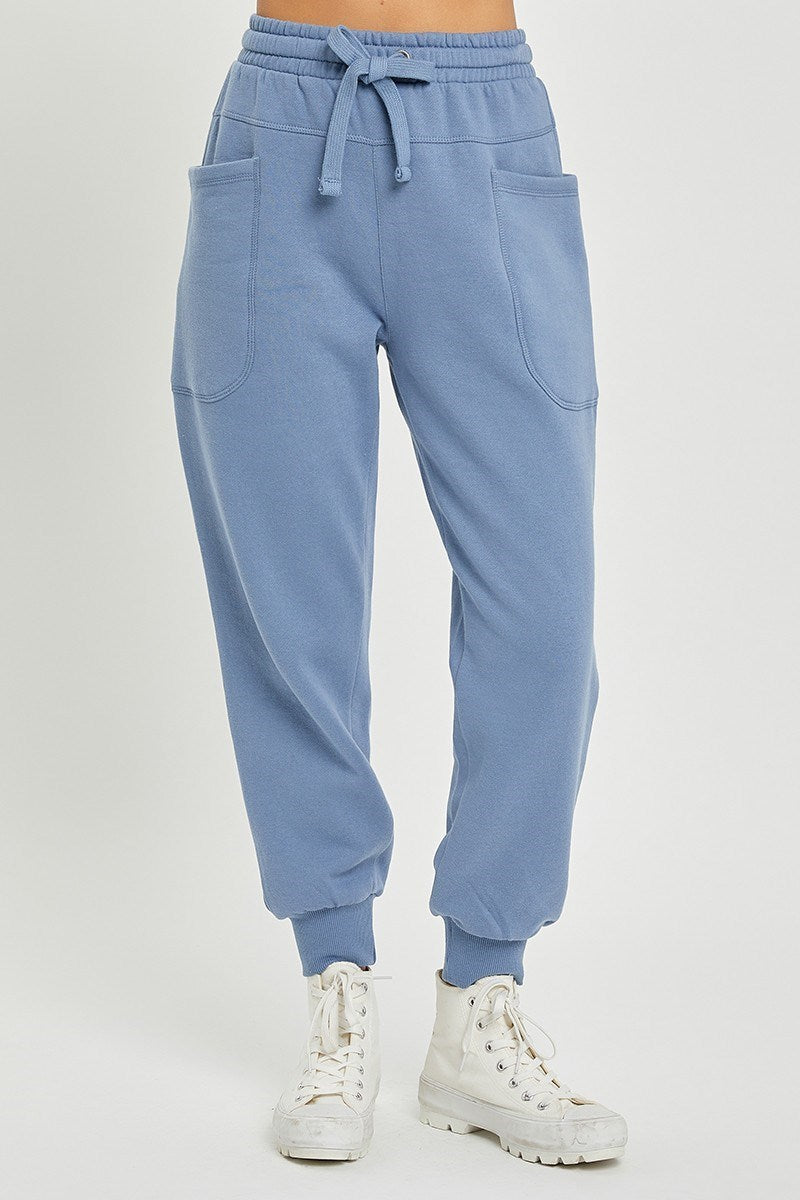 Cuffed High Rise Side Pocket Relaxed Jogger Pants (2 Options)