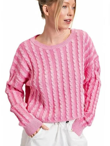 Everyday Cropped Contrasting Pink Knit Top