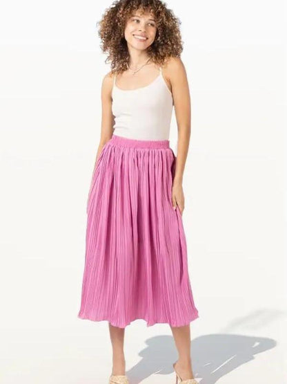 Simple Pleated Bodre A-Line Midi Skirt (2 Options)
