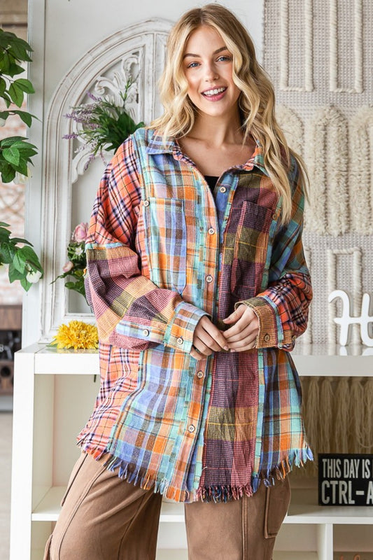 Carrie Washed Plaid Mixed Buttondown Shirt (2 Options)