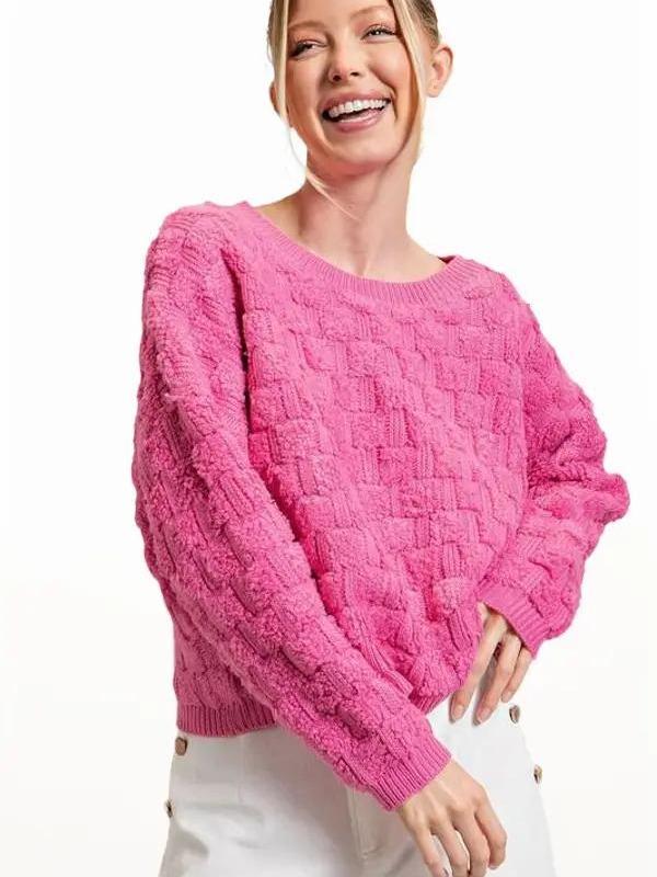 Styling In Pink Textured Long Sleeve Knit Top