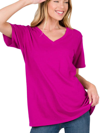 V-Neck Comfy Loose Fitting Cotton Short Sleeve Tee (6 Options)