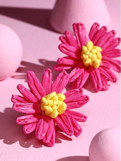 Spring Sunshine Raffia Flower-Shaped Stud Earrings