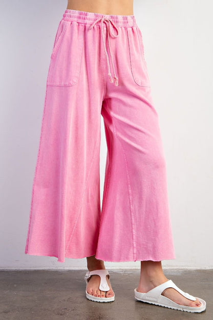 Washed Wide Leg Terry Knit Pants