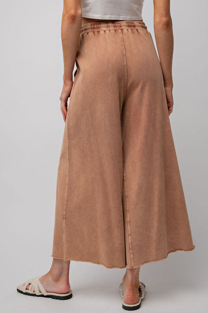 Washed Wide Leg Terry Knit Pants