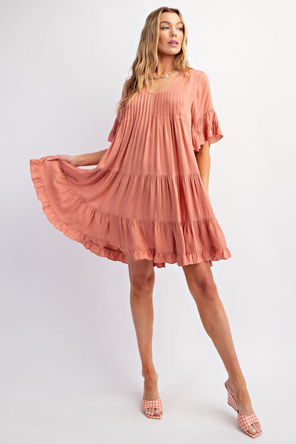 Catch the Breeze Double Ruffle Soft Linen Dress w/ Pockets!!