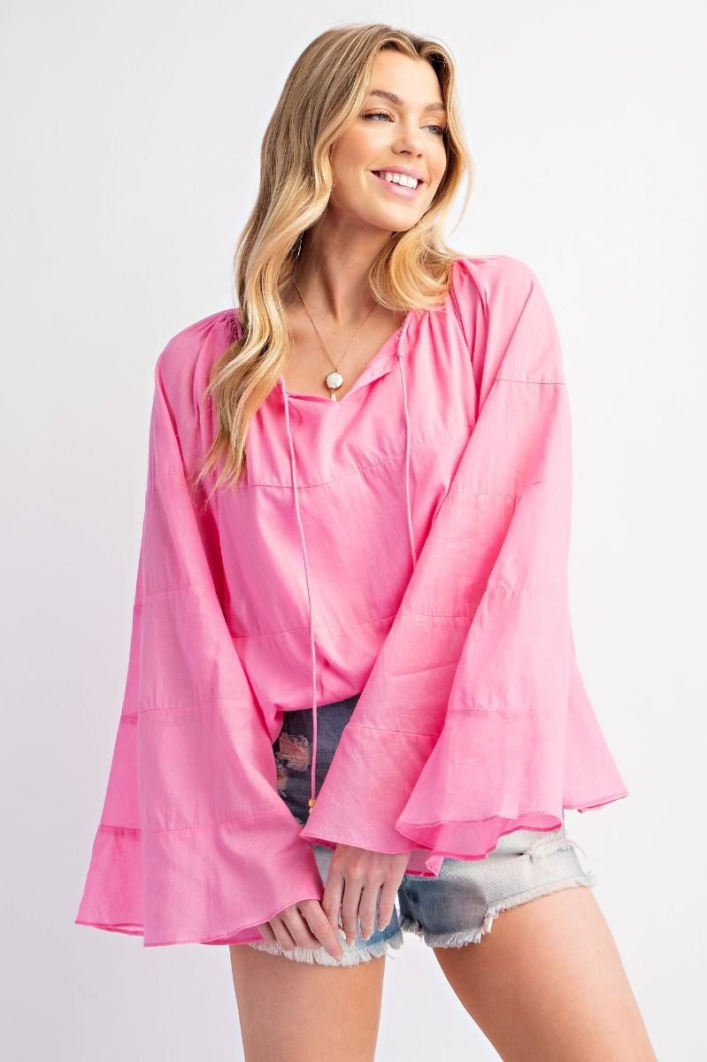 Cotton Voile Tiered Long Sleeve Top