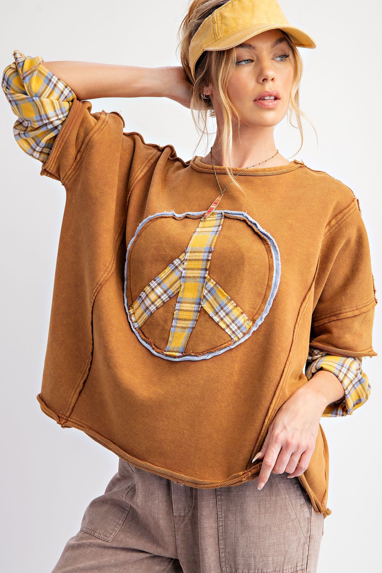 Plaid Mix Layered Terry Knit Washed Pullover (2 Options)