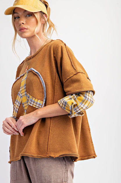 Plaid Mix Layered Terry Knit Washed Pullover (2 Options)