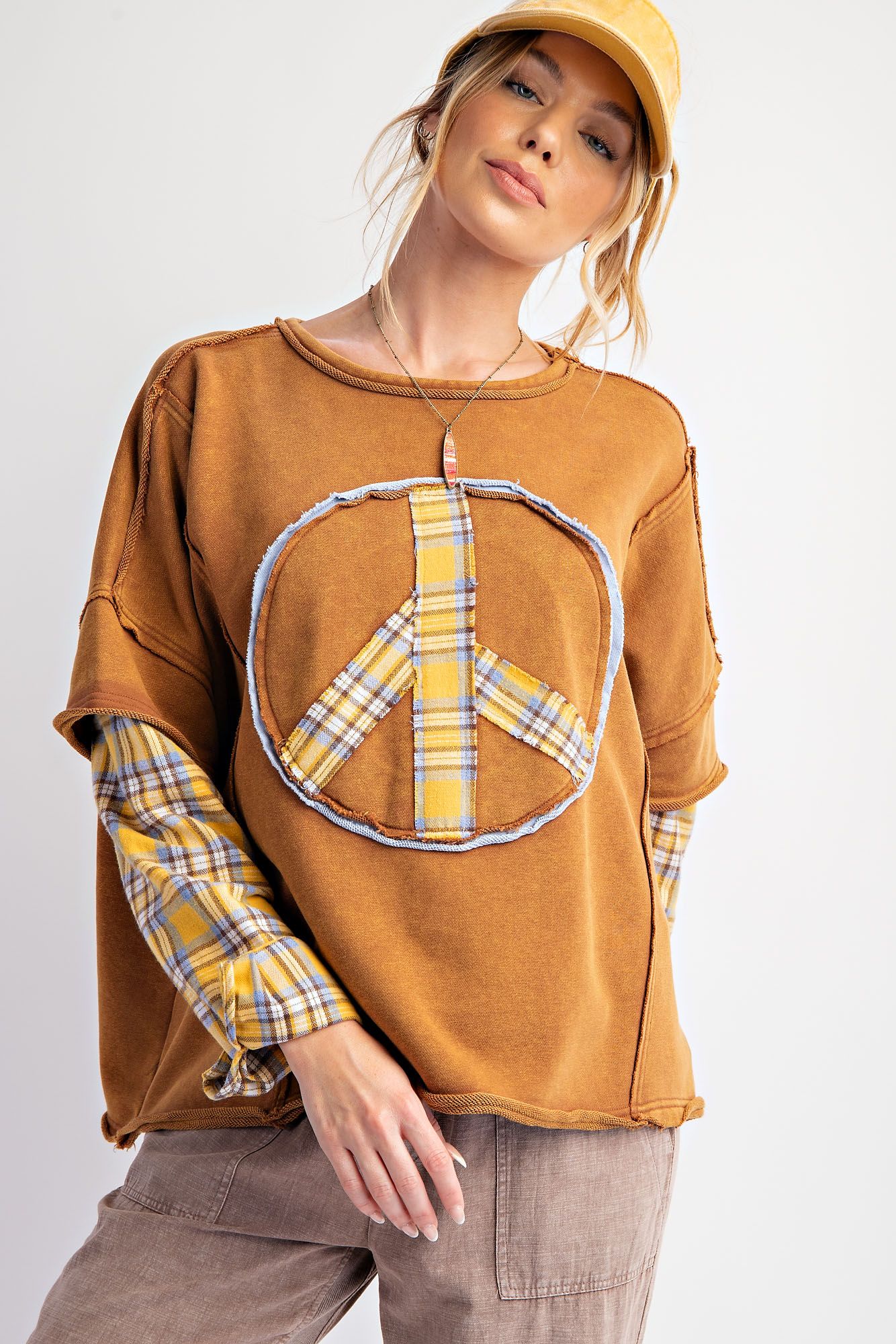 Plaid Mix Layered Terry Knit Washed Pullover (2 Options)