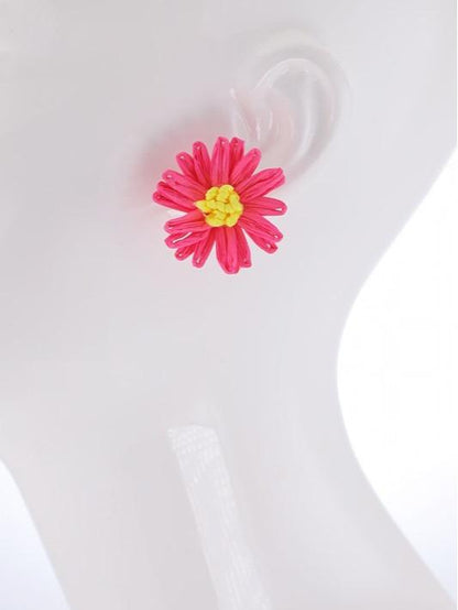 Spring Sunshine Raffia Flower-Shaped Stud Earrings